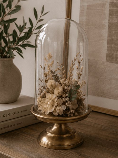 Hovedbilde Glasskuppel med gullfarget fot - 28 cm