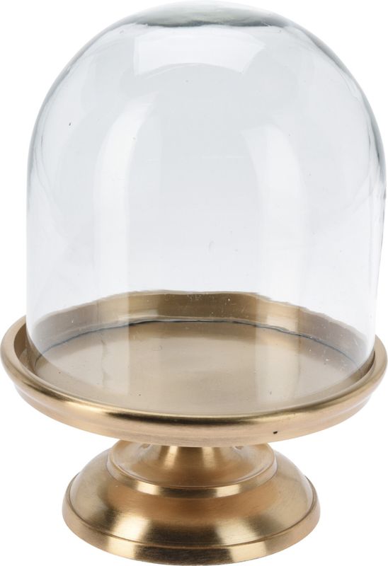 Glasskuppel med gullfarget fot - 23,5 cm